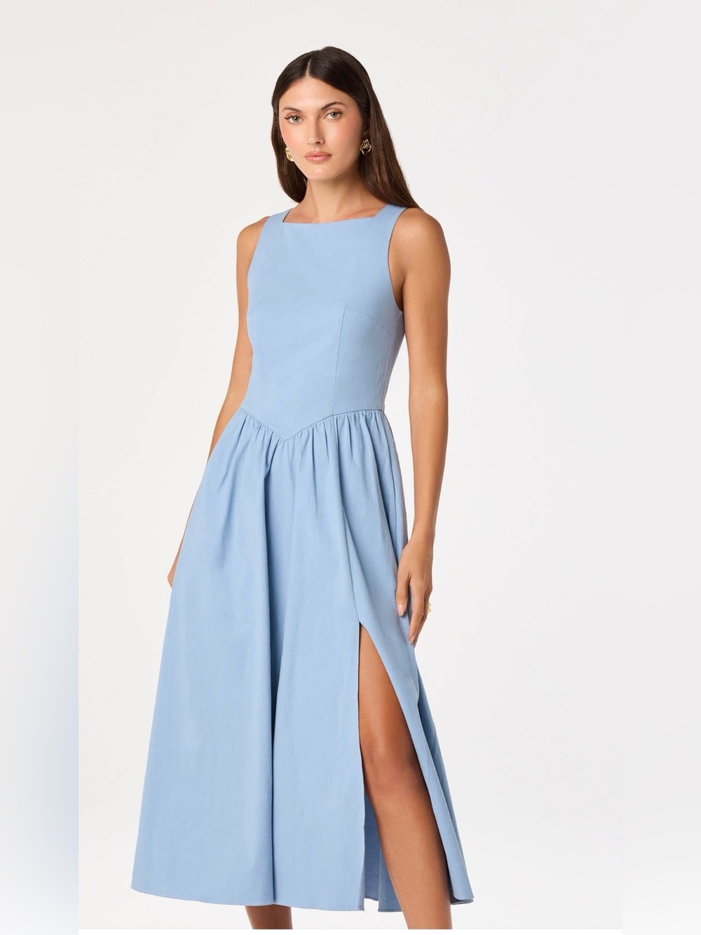 NWT ASTR the Label Bow Back Apron Midi Dress Blue Size S Pockets